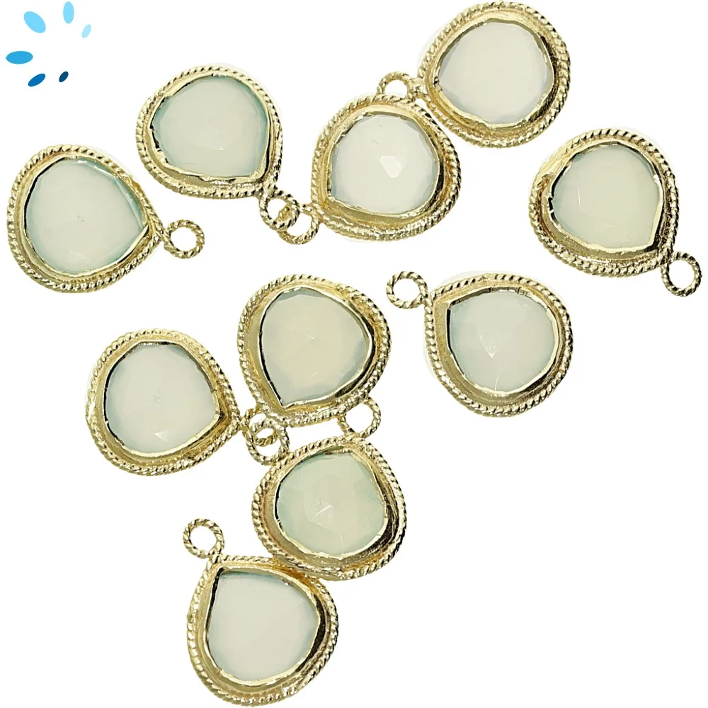 Aqua Chalcedony Heart Twisted Wire Bezel Pendant Charm 10mm - 18k Gold Plated Sterling Silver - Set of 4