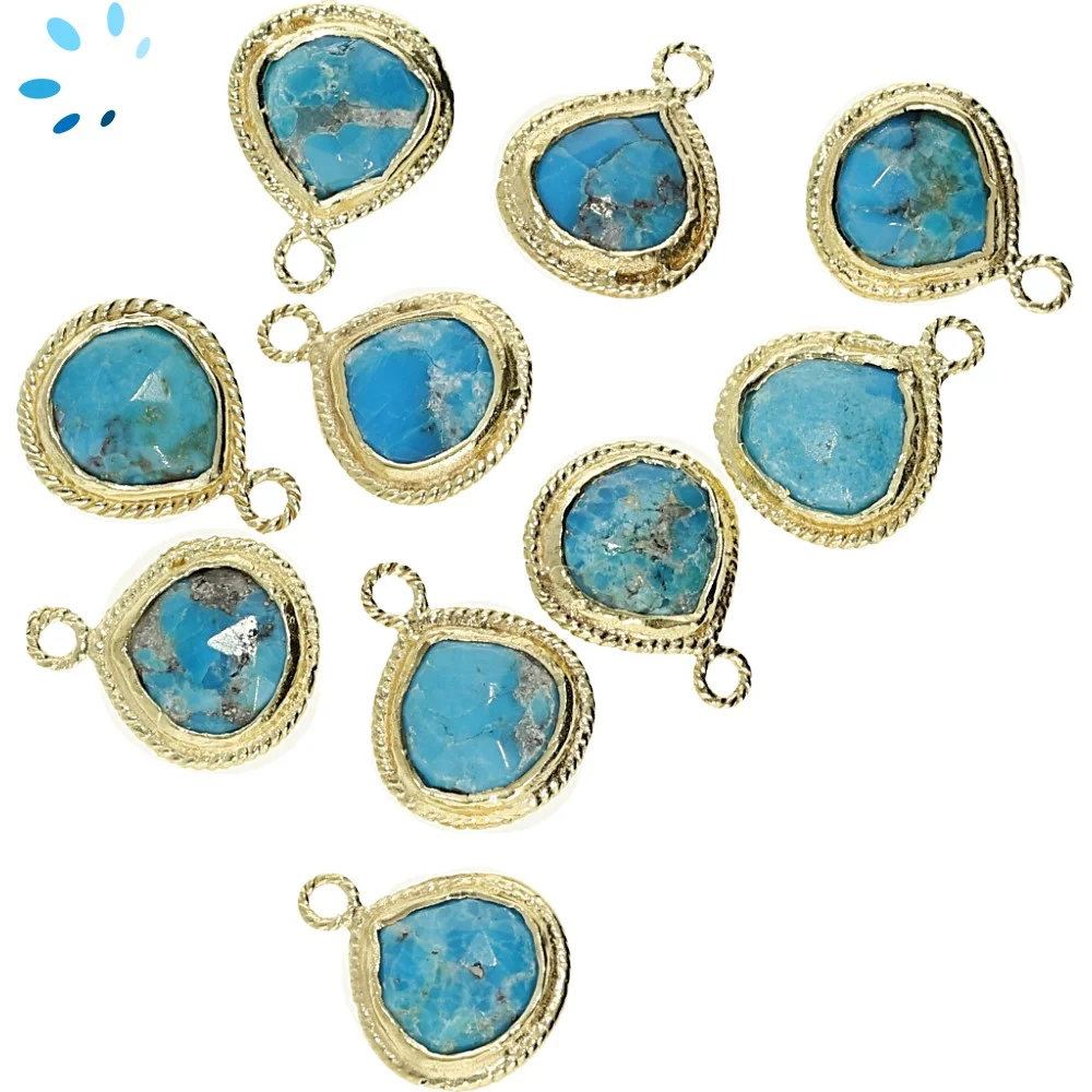 Turquoise Heart Twisted Wire Bezel Pendant Charm 10mm - 18k Gold Plated Sterling Silver - Set of 4