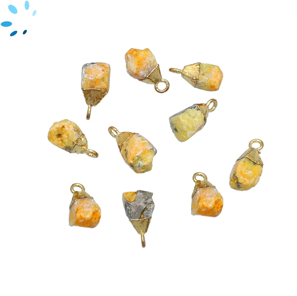 Bumblebee Jasper Rough Pendant Charm 8x5 - 10x7mm 18k Gold Electroplated - Set of 4