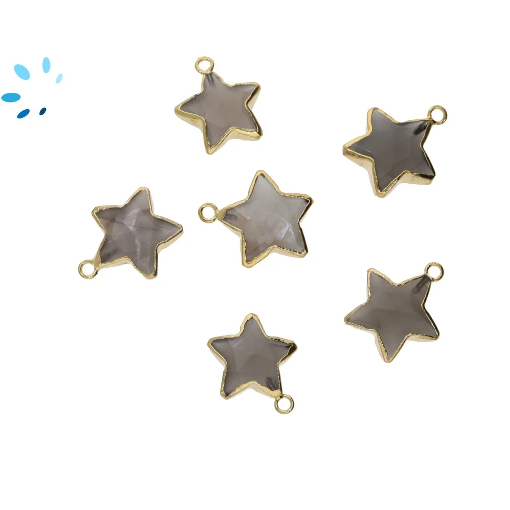 Gray Moonstone Star Pendant Charm 12mm 18k Gold Electroplated - Set of 4