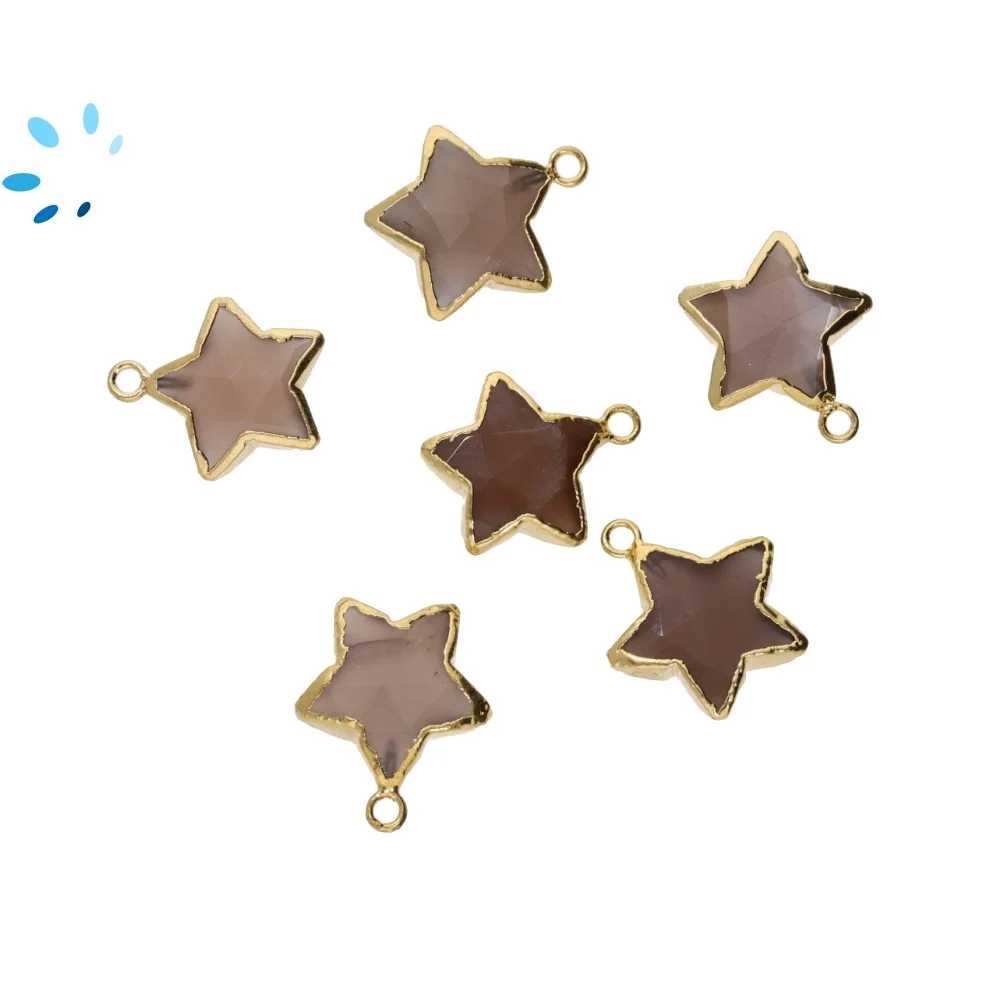 Chocolate Moonstone Star Charm Pendant 12mm 18k Gold Electroplated - Set of 4