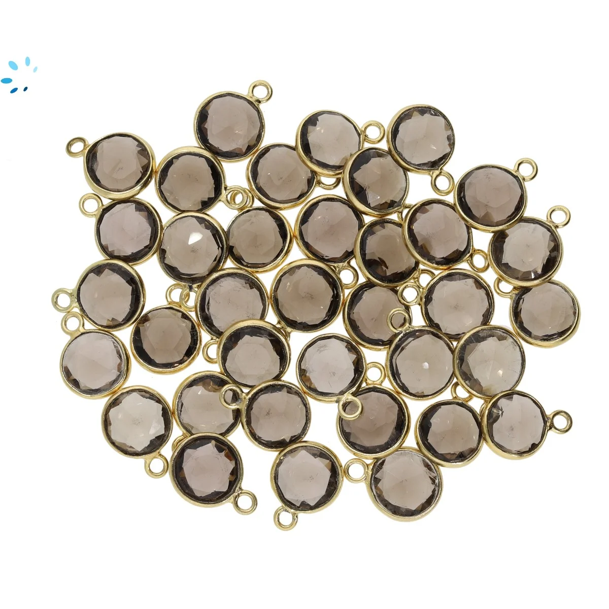 Smoky Quartz Coin Bezel Pendant Charm 8mm - 18k Gold Plated Sterling Silver - Set of 4