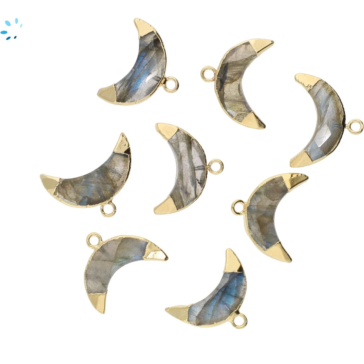 Labradorite Moon Charm Pendant 17x6mm 18k Gold Electroplated - Set of 4