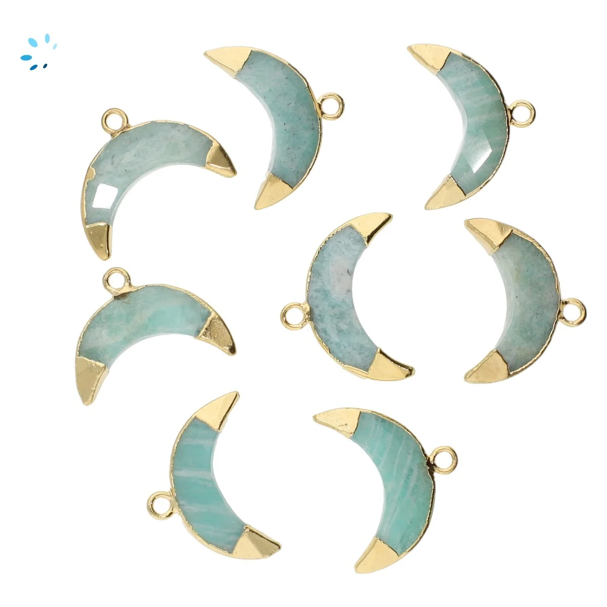 Amazonite Moon Charm Pendant 15x5 - 17x6mm 18k Gold Electroplated - Set of 4