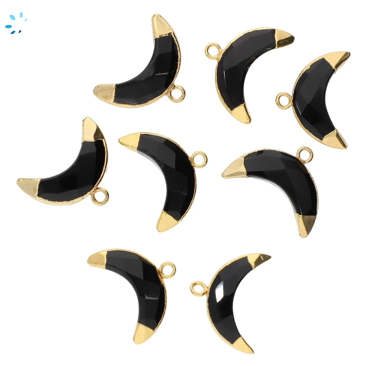 Black Onyx Moon Charm Pendant 15x5 - 17x6mm 18k Gold Electroplated - Set of 4