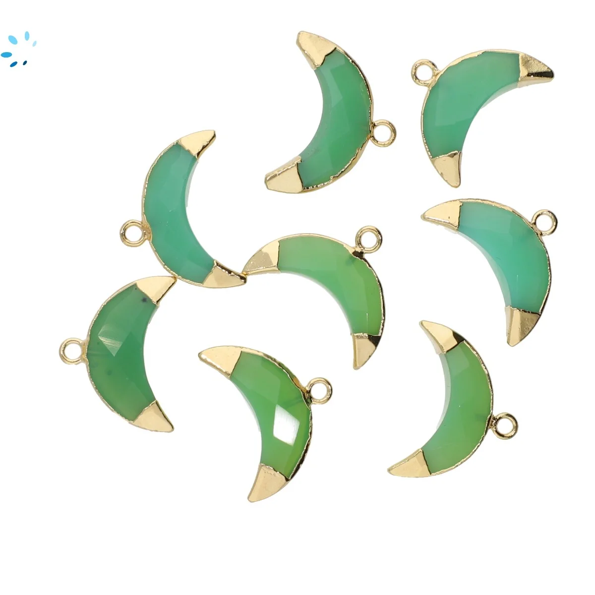 Chrysoprase Chalcedony Moon Pendant Charm 15x5 - 17x6mm 18k Gold Electroplated - Set of 4