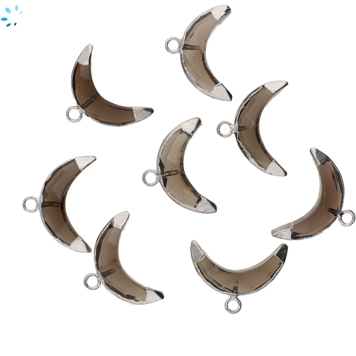 Smoky Quartz Moon Charm Pendant 15x5 - 17x6mm Platinum Electroplated - Set of 4