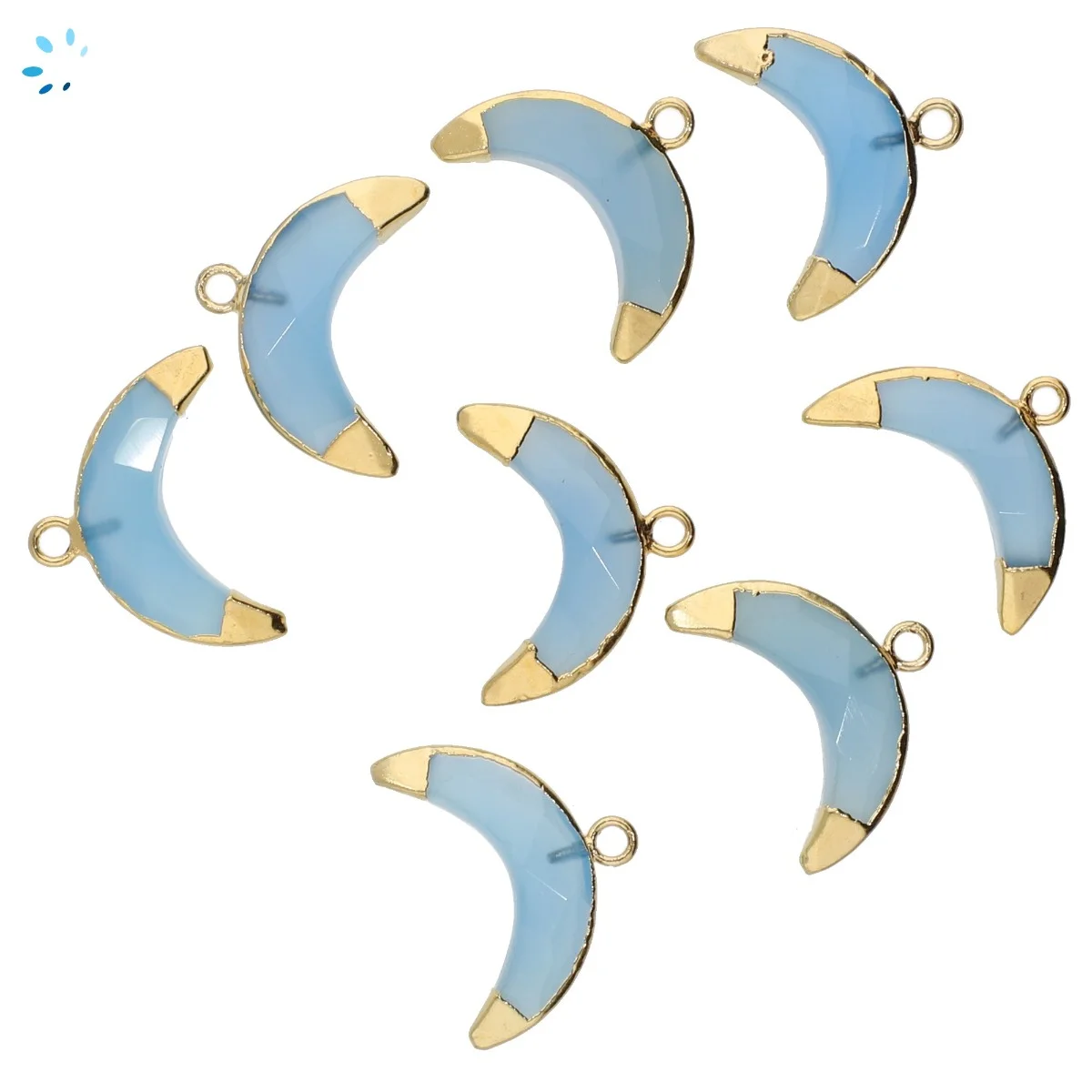 Blue Chalcedony Moon Pendant Charm 15x5 - 17x6mm 18k Gold Electroplated - Set of 4