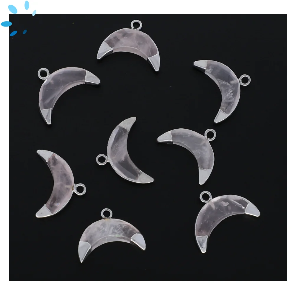 Rose Quartz Moon Charm Pendant 15x5 - 17x6mm Platinum Electroplated - Set of 4