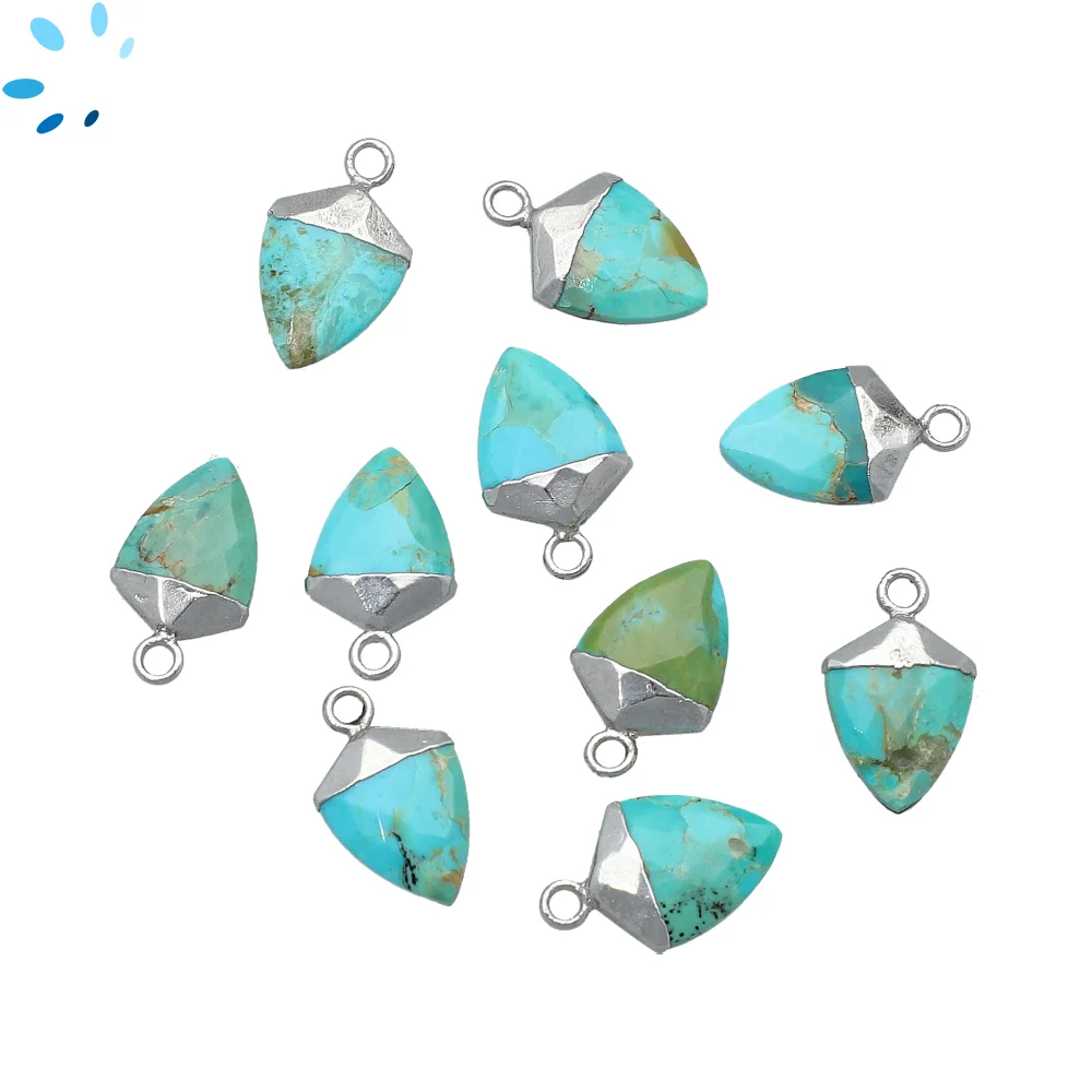 Turquoise Shield Pendant Charm 12x10 - 14x12mm Platinum Electroplated - Set of 4