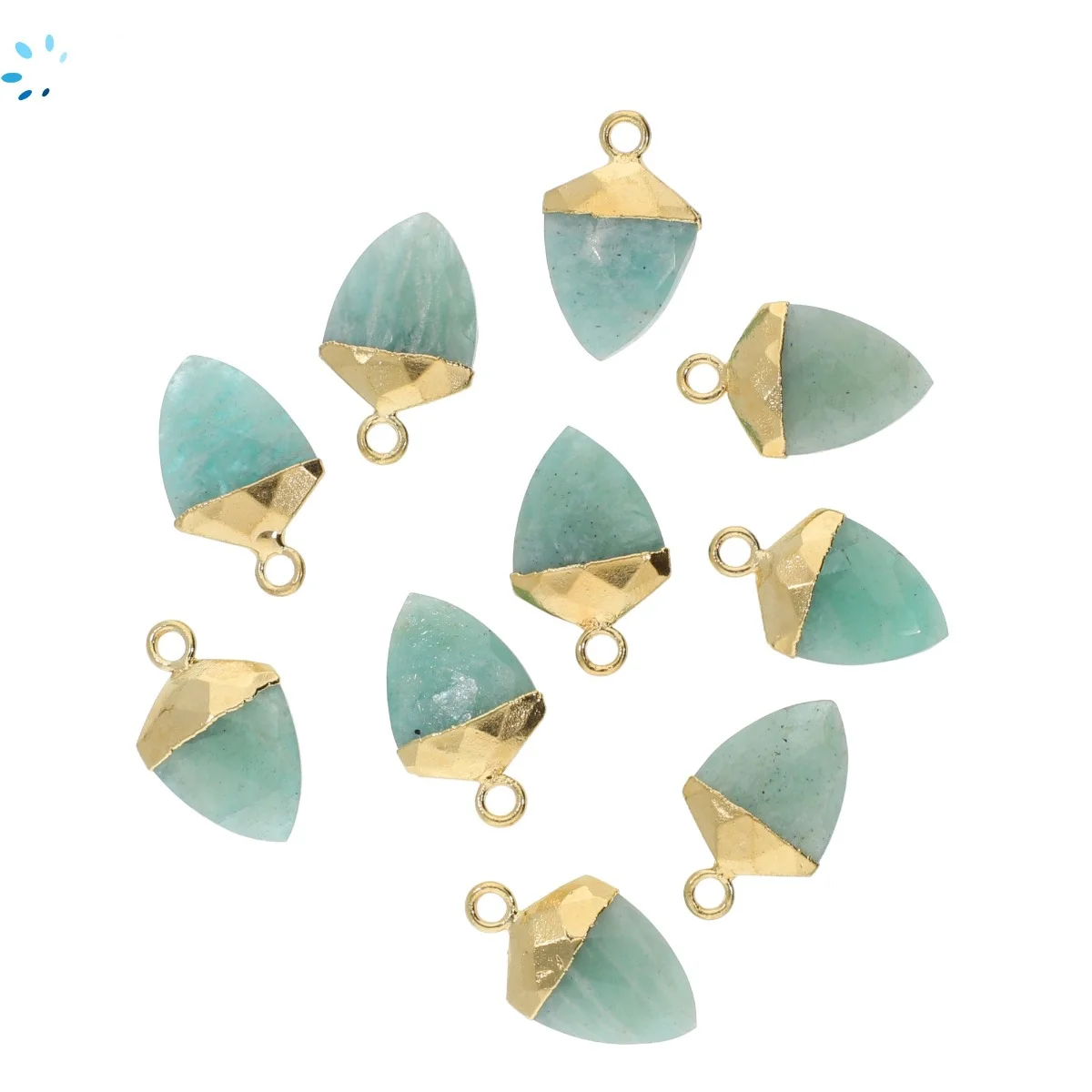 Amazonite Shield Charm Pendant 12x10 - 14x12mm 18k Gold Electroplated - Set of 4