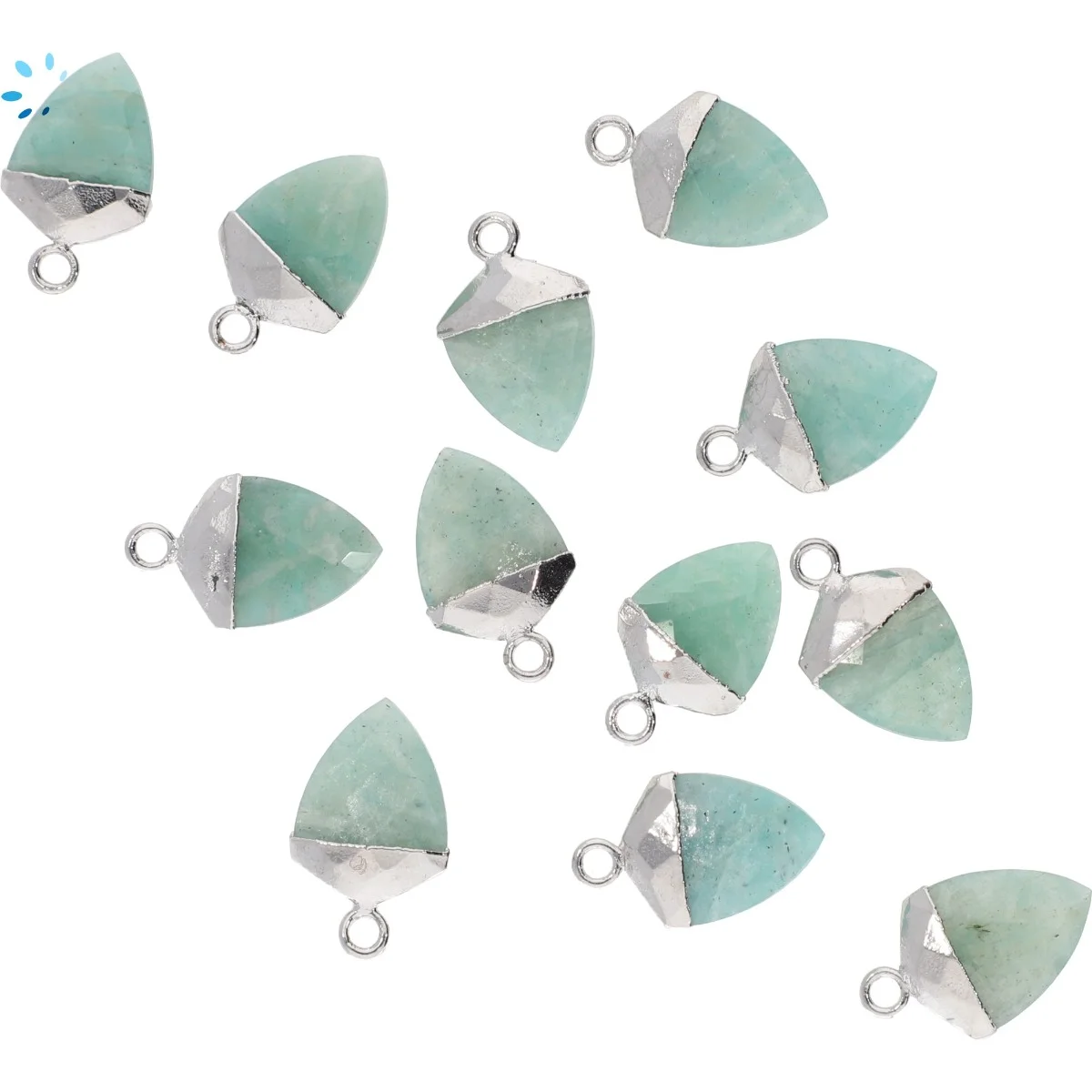Amazonite Shield Pendant Charm 12x10 - 14x12mm Platinum Electroplated - Set of 4