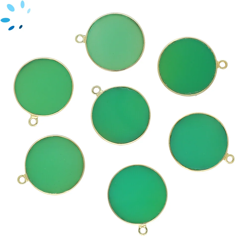 Chrysoprase Chalcedony Coin Bezel Pendant Charm 19mm - 18k Gold Plated Sterling Silver - Set of 2