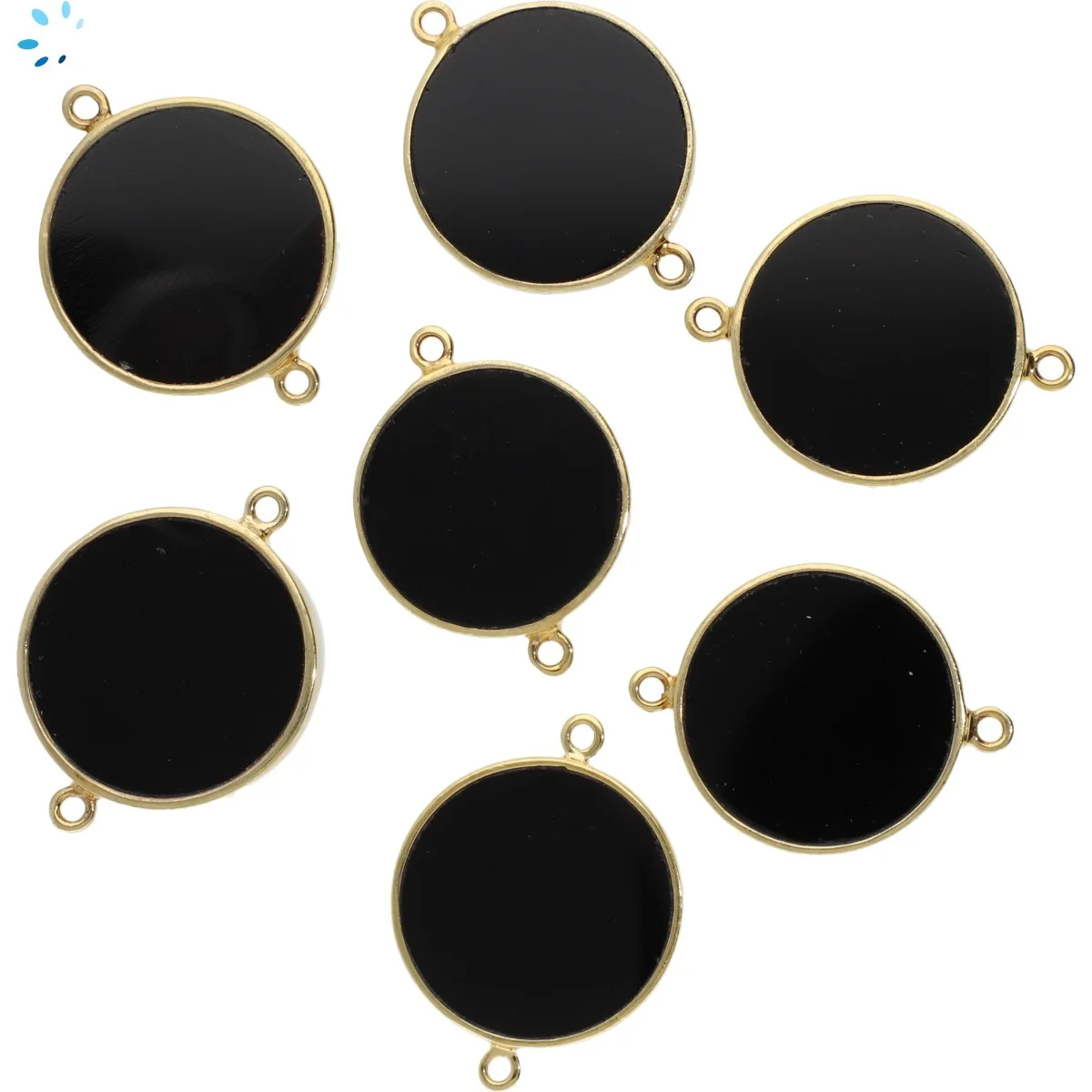 Black Onyx Coin Bezel Connector 19mm - 18k Gold Plated Sterling Silver - Set of 2