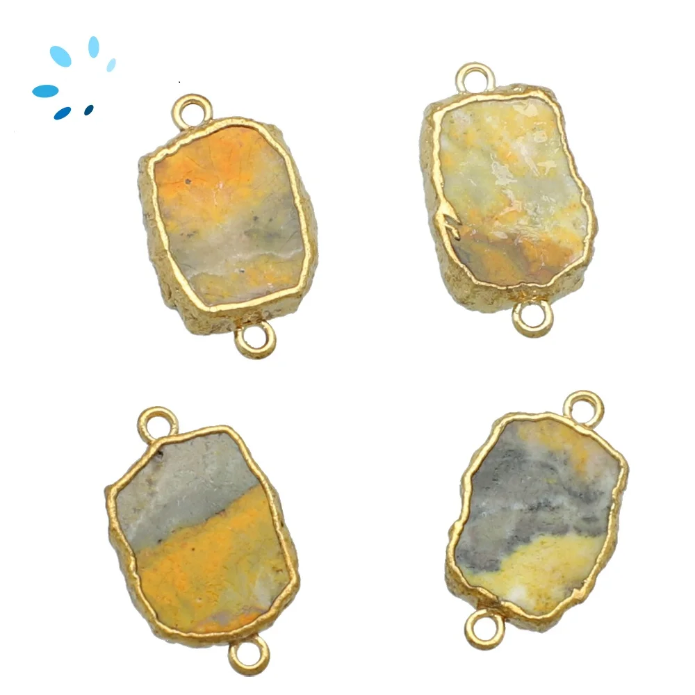 Bumblebee Jasper Slice Connector 15x11 - 17x13mm 18kGold Electroplated - Set of 4