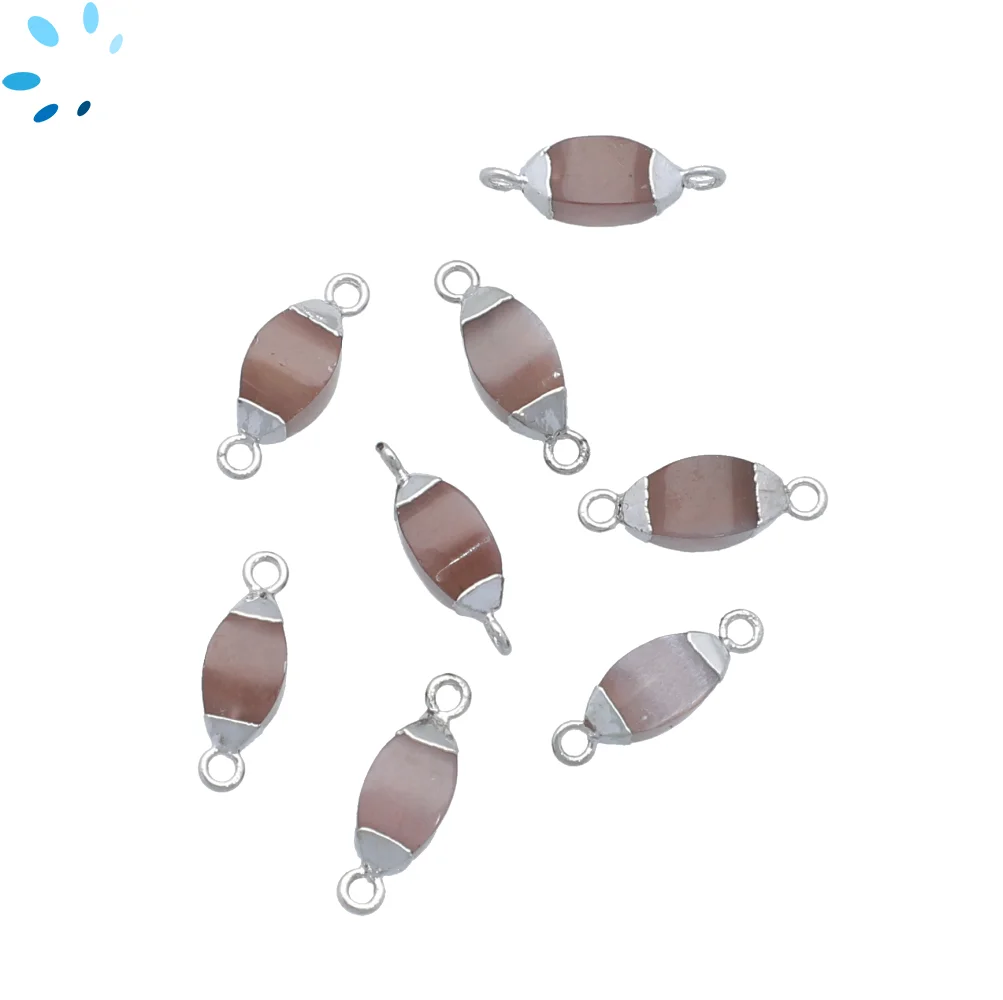 Chocolate Moonstone Marquise Connector 10x5mm - 14x6mm Platinum Electroplated - Set of 4