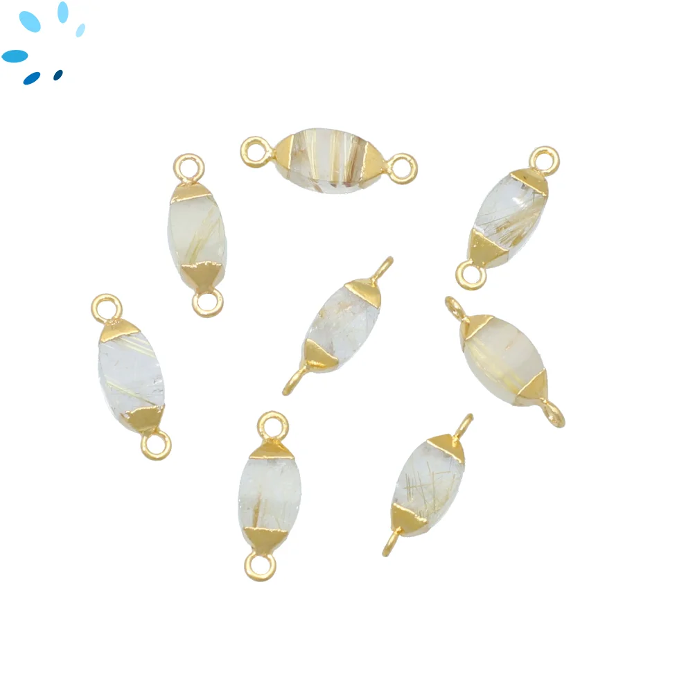 Rutilated Quartz Marquise Connector 10x5mm - 14x6mm 18kGold Electroplated - Set of 4