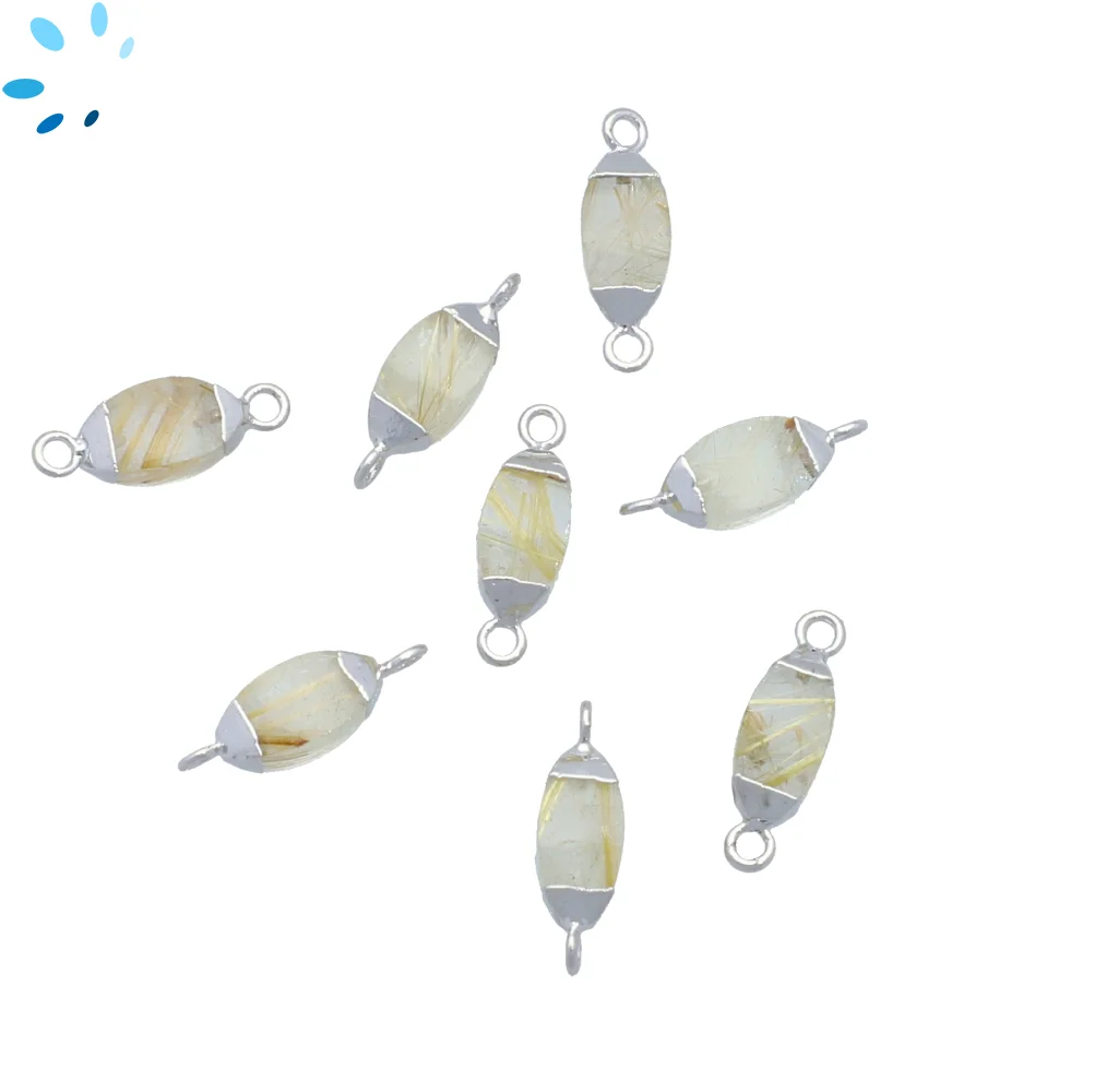 Rutilated Quartz Marquise Connector 10x5mm - 14x6mm Platinum Electroplated - Set of 4