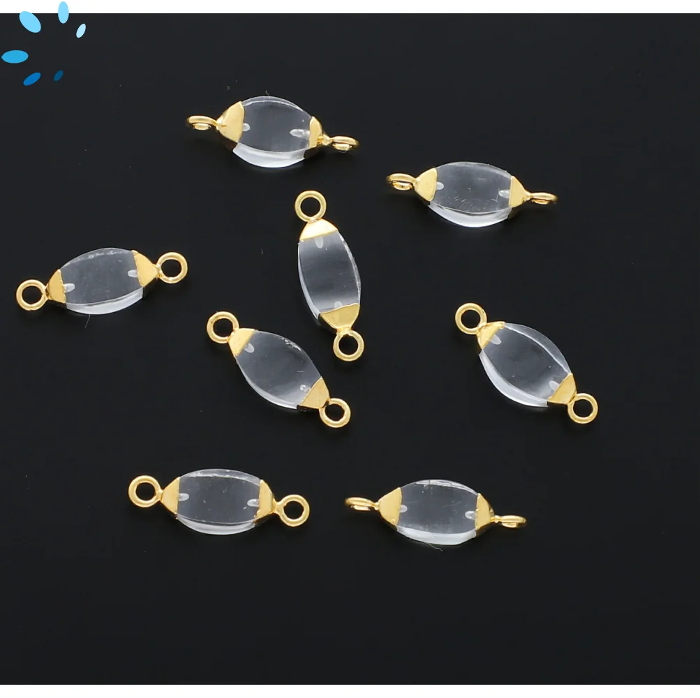 Crystal Quartz Marquise Connector 10x5mm - 14x6mm 18kGold Electroplated - Set of 4