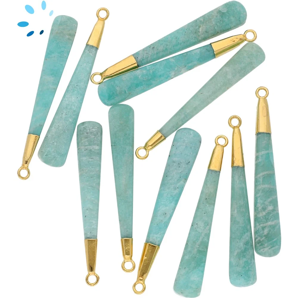 Amazonite Long Drop Pendant Charm 39x6 - 41x6mm 18k Gold Electroplated - Set of 2