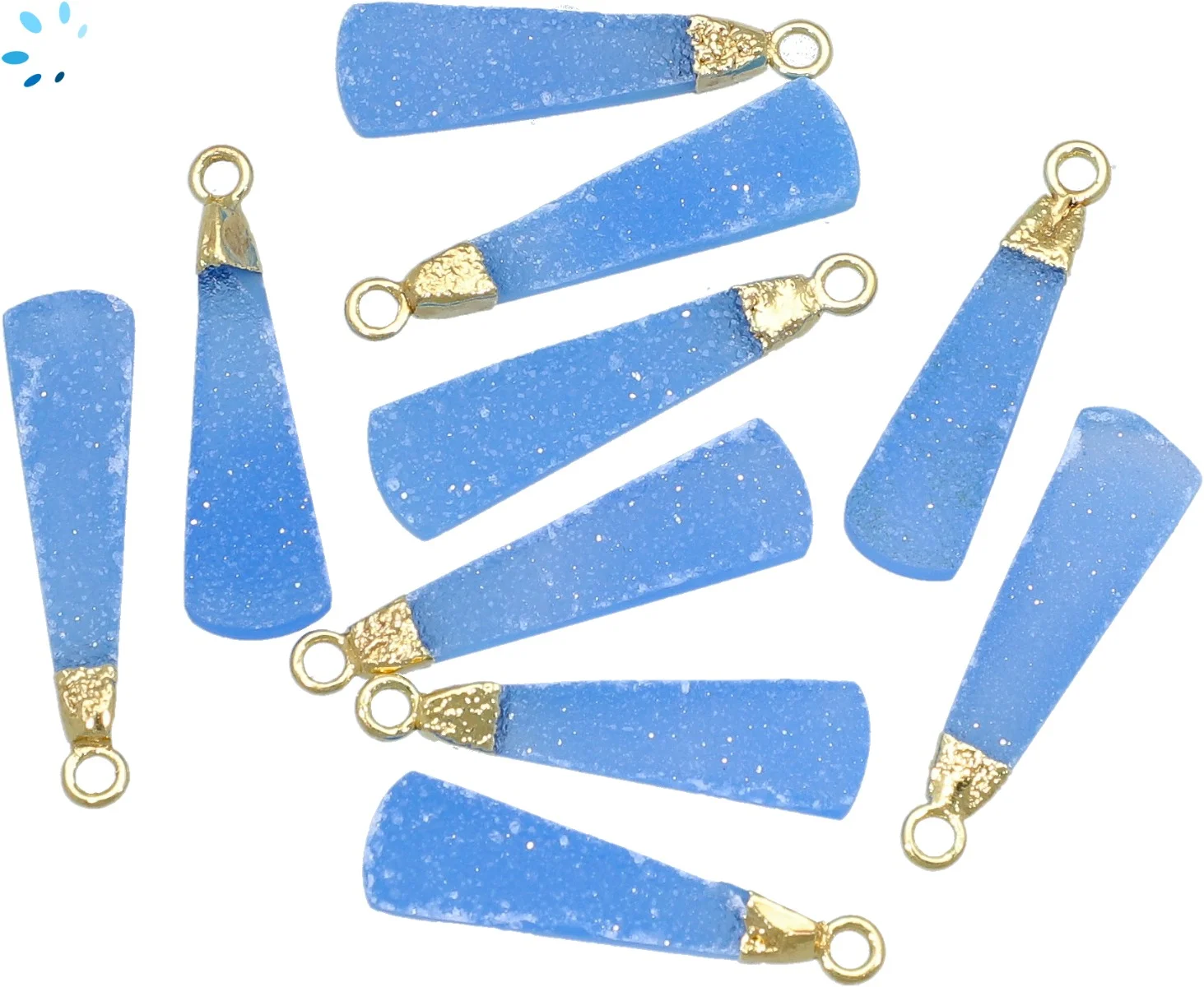 Blue Druzy Long Drop Charm Pendant 24x7 - 30x8mm 18k Gold Electroplated -  Set of 2