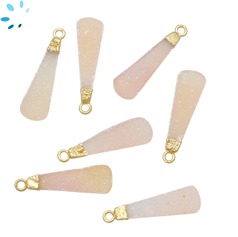 Pink Druzy long Drop Pendant Charm 24x7 - 30x8mm 18k Gold Electroplated -  Set of 2