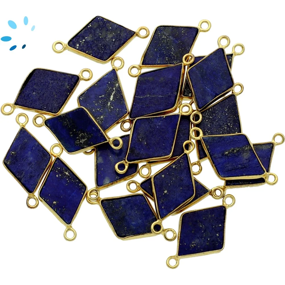 Lapis Diamond Bezel Connector 16x11mm - 18k Gold Plated Sterling Silver - Set of 4