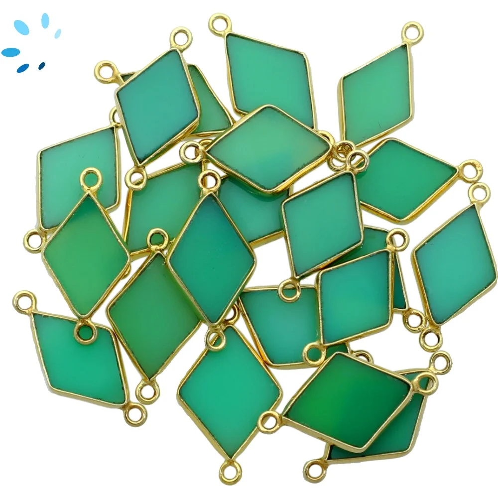 Chrysoprase Chalcedony Diamond Bezel Connector 16x11mm - 18k Gold Plated Sterling Silver - Set of 4