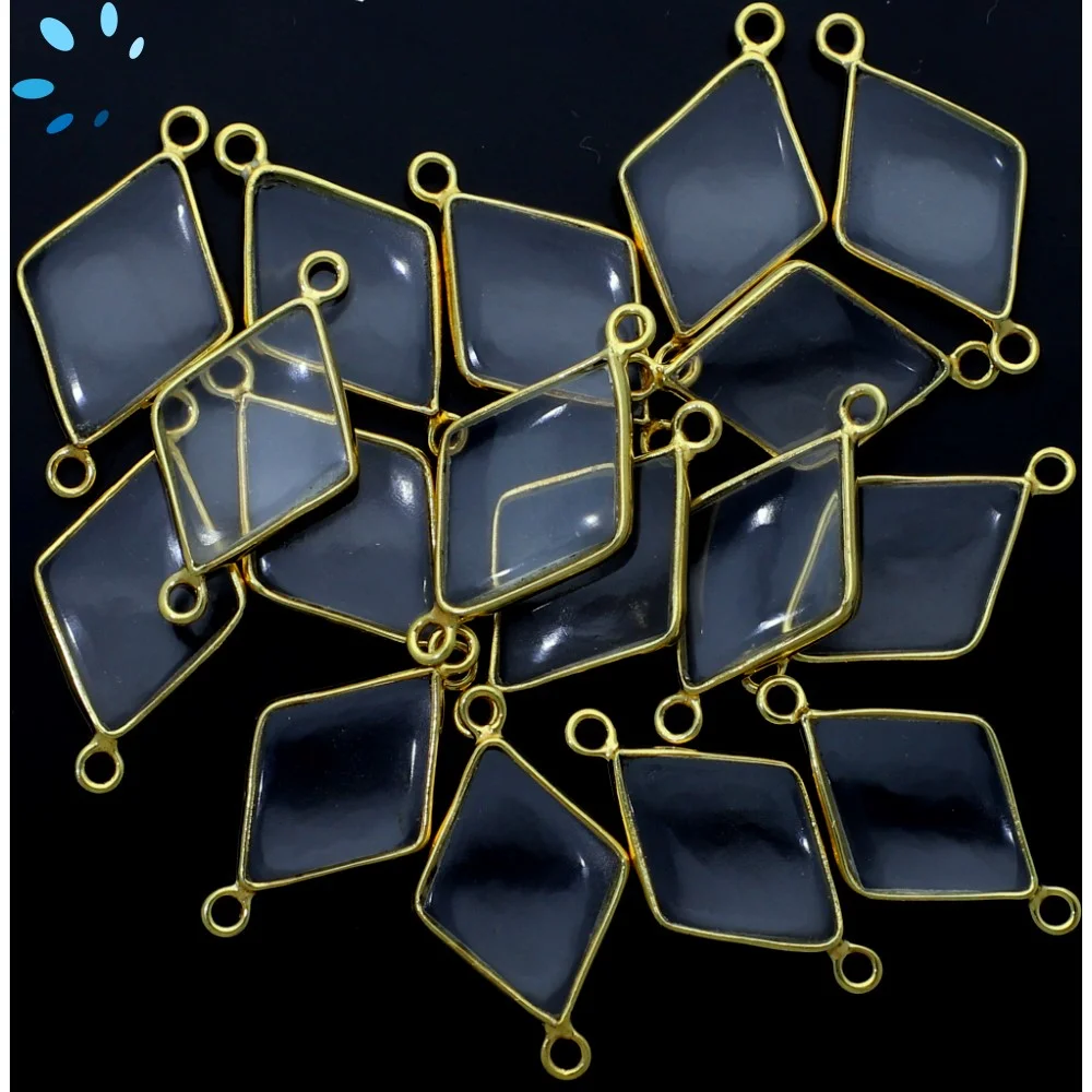 Crystal Quartz Diamond Bezel Connector 16x11mm - 18k Gold Plated Sterling Silver - Set of 4