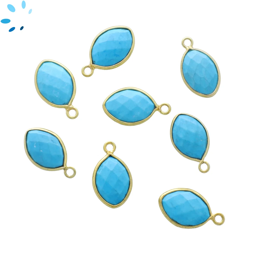 Turquoise Color Howlite Marquise Bezel Pendant Charm 12x8mm - 18k Gold Plated Sterling Silver - Set of 4