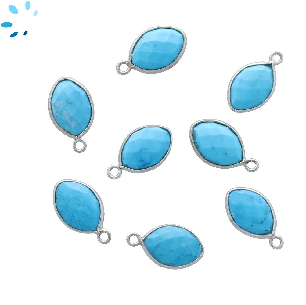 Turquoise Color Howlite Marquise Bezel Charm Pendant 12x8mm - Platinum Sterling Silver - Set of 4