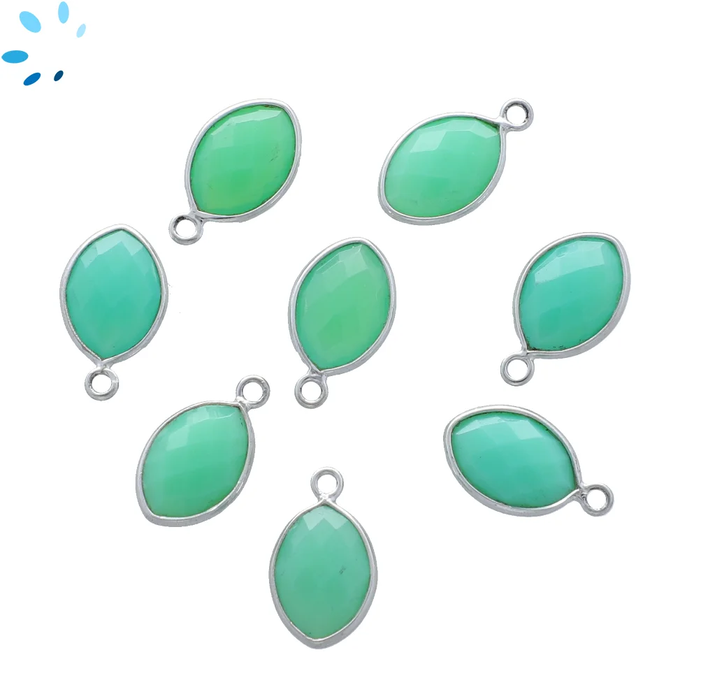 Chrysoprase Chalcedony Marquise Bezel Charm Pendant 12x8mm - Platinum Plated Sterling Silver - Set of 4