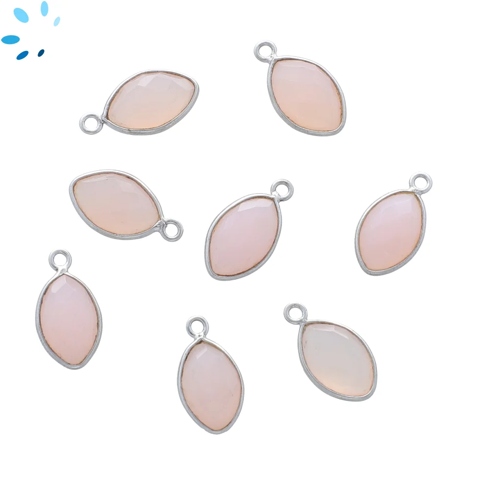 Pink Chalcedony Marquise Bezel Pendant Charm 12x8mm - 18k Gold Plated Sterling Silver - Set of 4