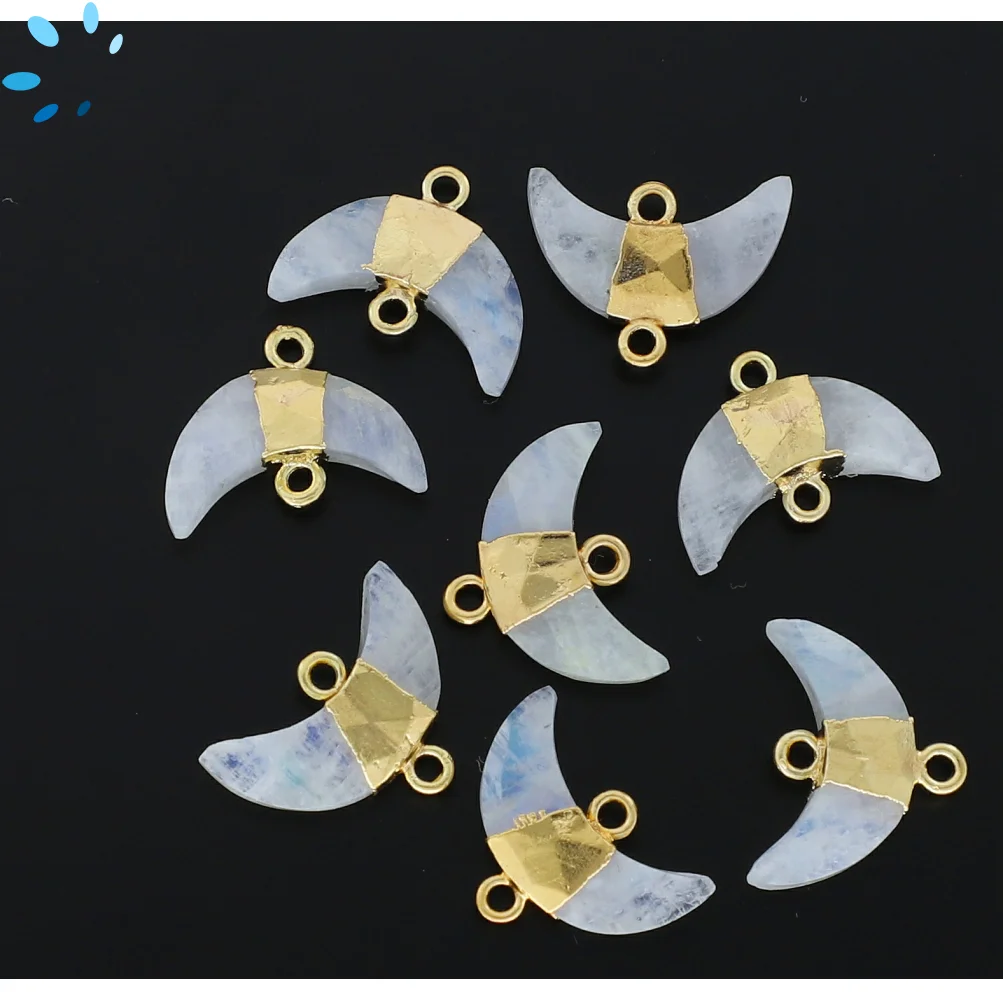 Rainbow Moonstone Moon Connector 15x5 - 17x6mm 18kGold Electroplated - Set of 4