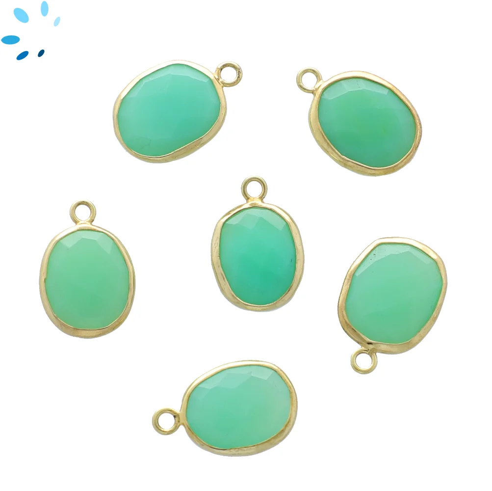 Chrysoprase Chalcedony Oval Bezel Charm Pendant 15x12mm - 18k Gold Plated Sterling Silver - Set of 4