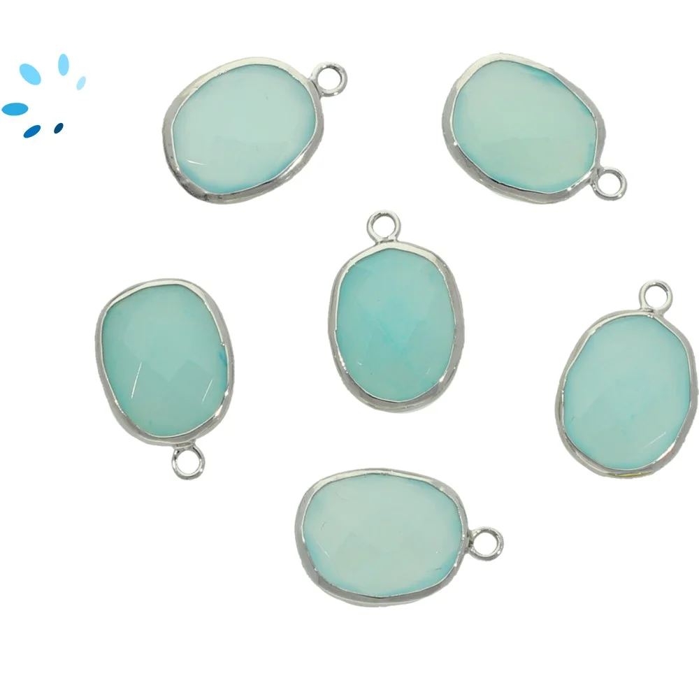 Aqua Chalcedony Oval Bezel Pendant Charm 15x12mm - Platinum Plated Sterling Silver - Set of 4