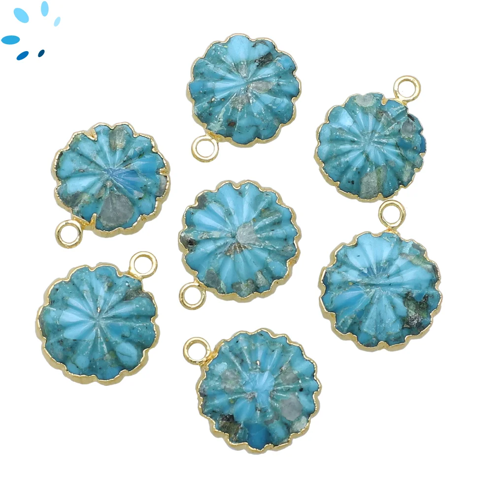 Turquoise Coin Pendant Charm 12mm 18k Gold Electroplated - Set of 4
