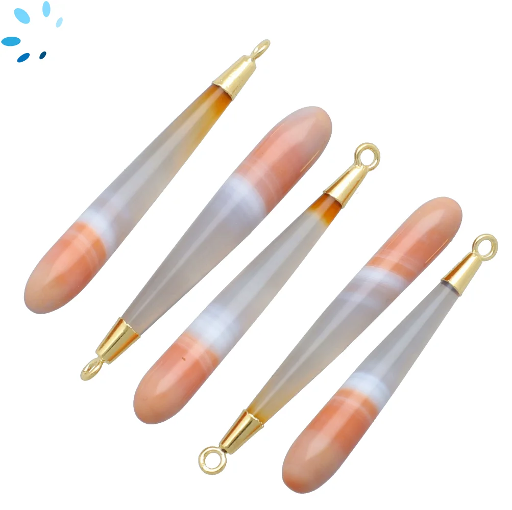 Agate Long Drop Pendant Charm 35x6 - 38x6mm 18k Gold Electroplated -  Set of 2