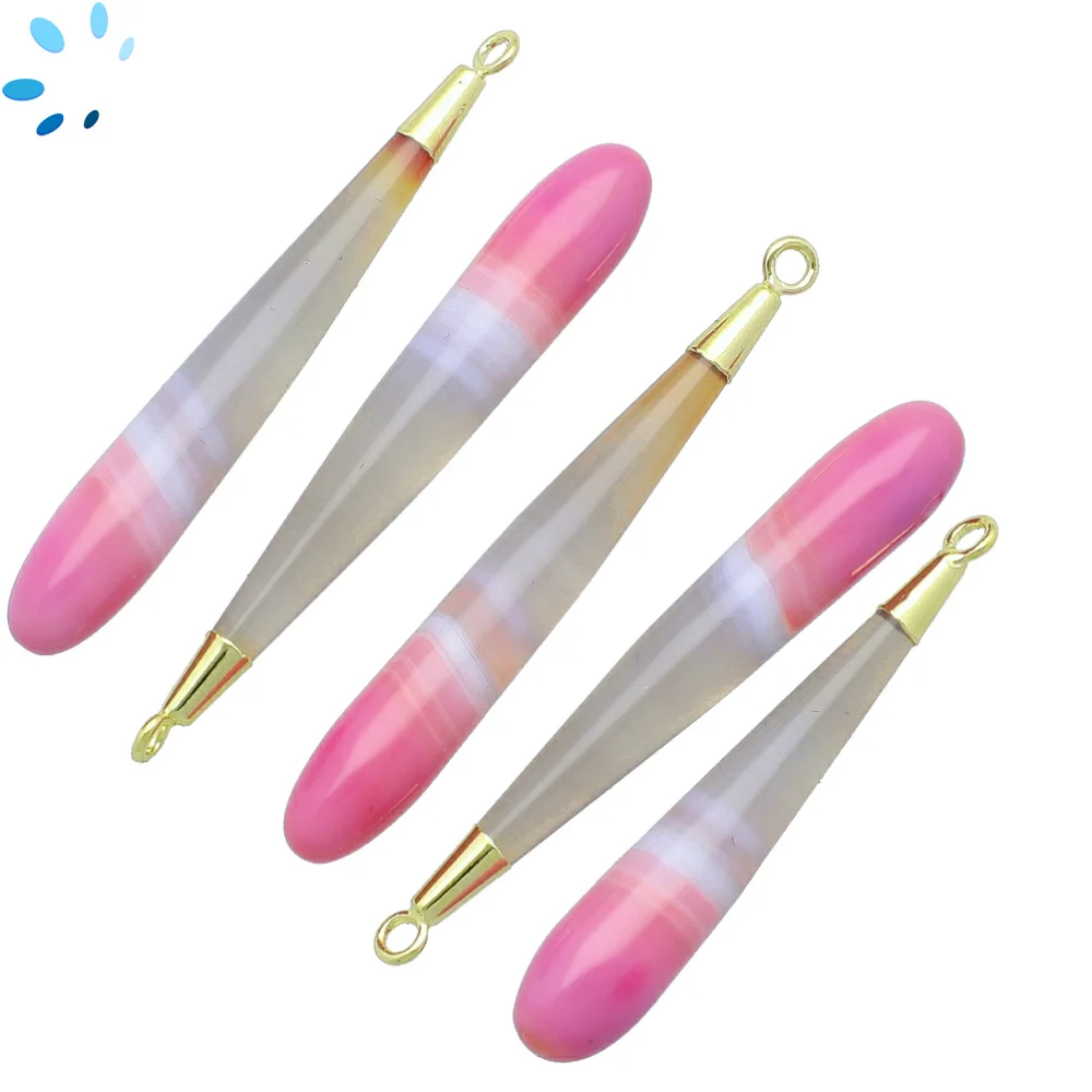 Agate Long Drop Charm Pendant 35x6 - 38x6mm 18k Gold Electroplated -  Set of 2