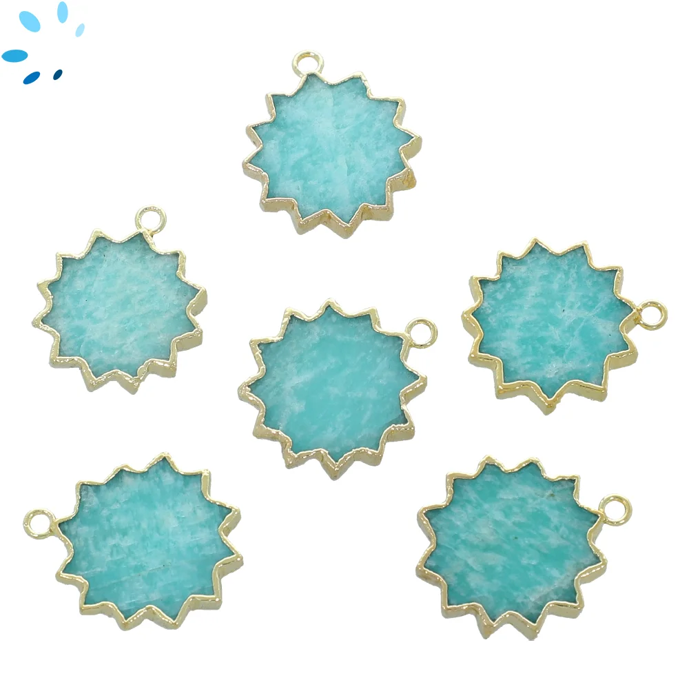 Amazonite Sun Pendant Charm 18mm 18k Gold Electroplated - Set of 2