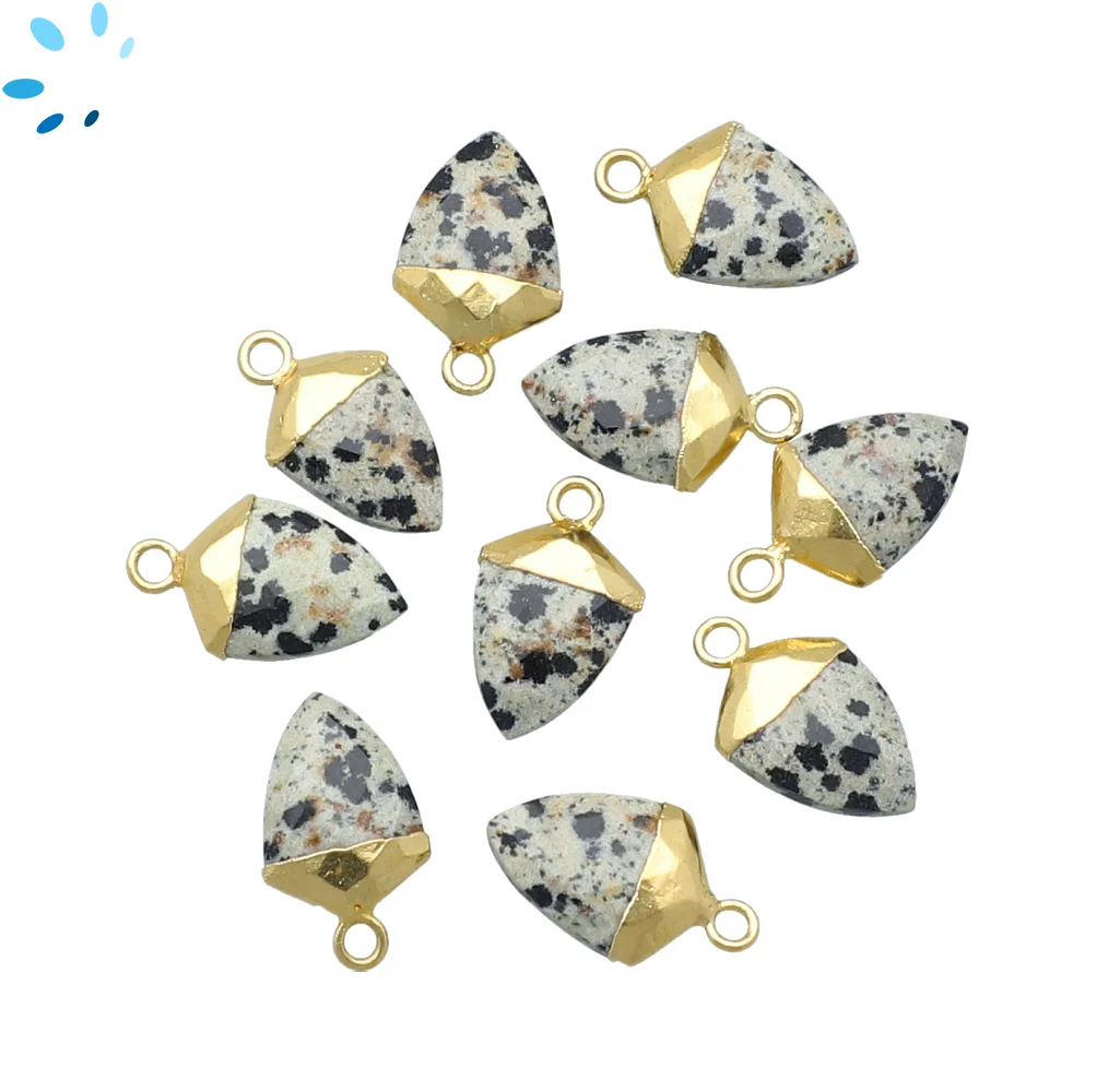 Dalmatian Jasper Shield Pendant Charm 12x9mm 18k Gold Electroplated - Set of 4