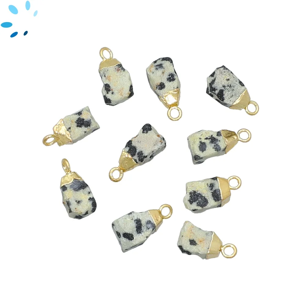 Dalmatian Jasper Rough Charm Pendant 8x5 - 10x7mm 18k Gold Electroplated - Set of 4