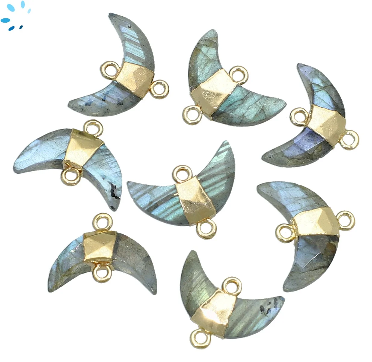 Labradorite Moon Connector 15x5 - 17x6mm 18kGold Electroplated - Set of 4