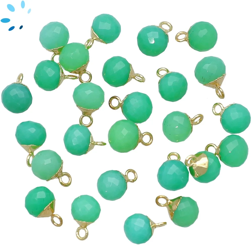 Chrysoprase Chalcedony Berry Charm Pendant 6mm 18k Gold Electroplated - Set of 4