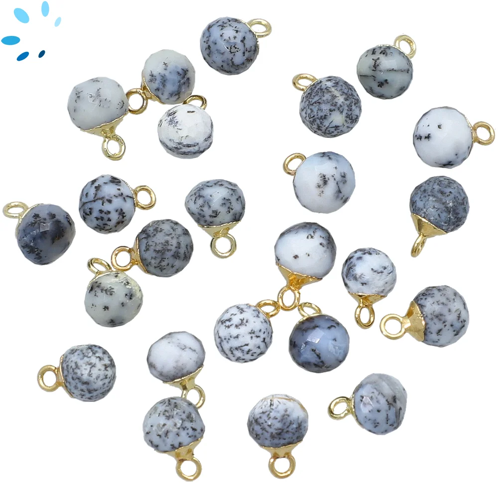 Dendrite Opal Berry Pendant Charm 6mm 18k Gold Electroplated - Set of 4