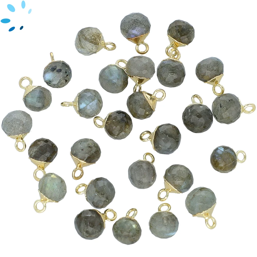 Labradorite Berry Charm Pendant 6mm 18k Gold Electroplated - Set of 4