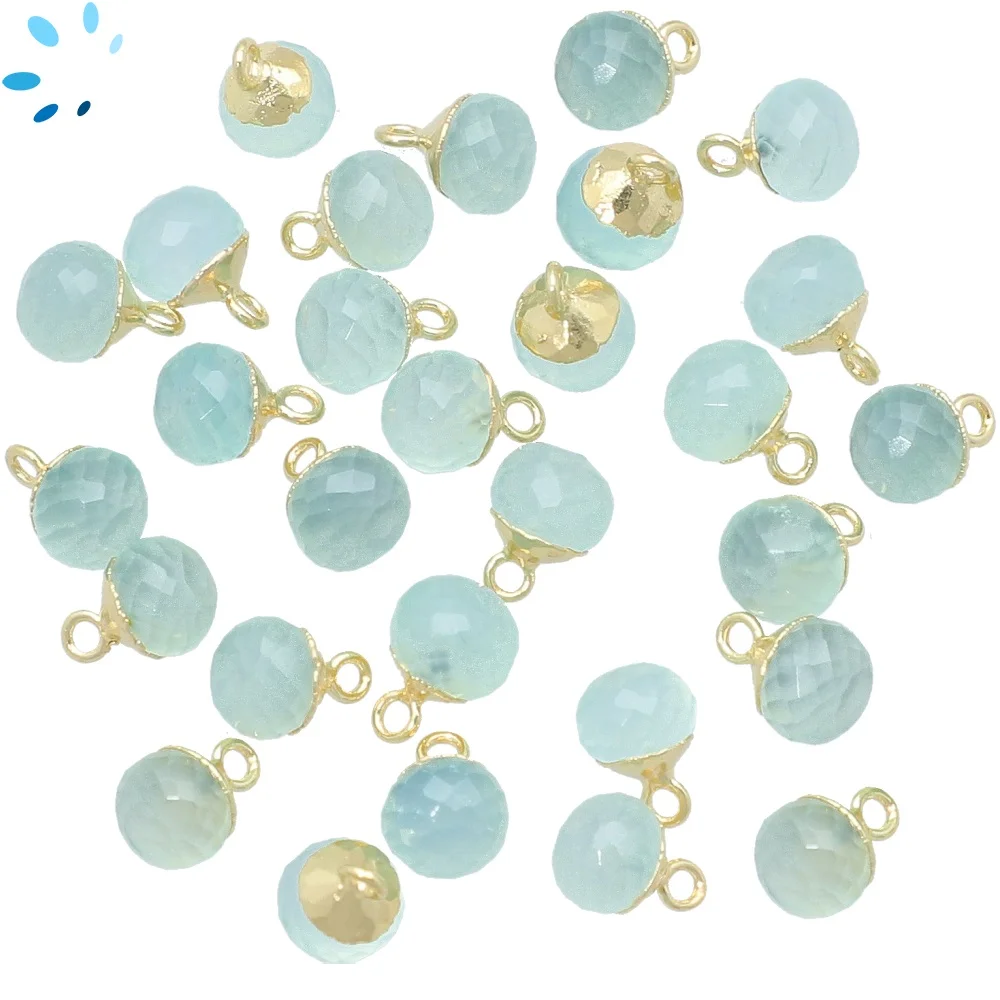 Aqua Chalcedony Berry Charm Pendant 7mm 18k Gold Electroplated - Set of 4