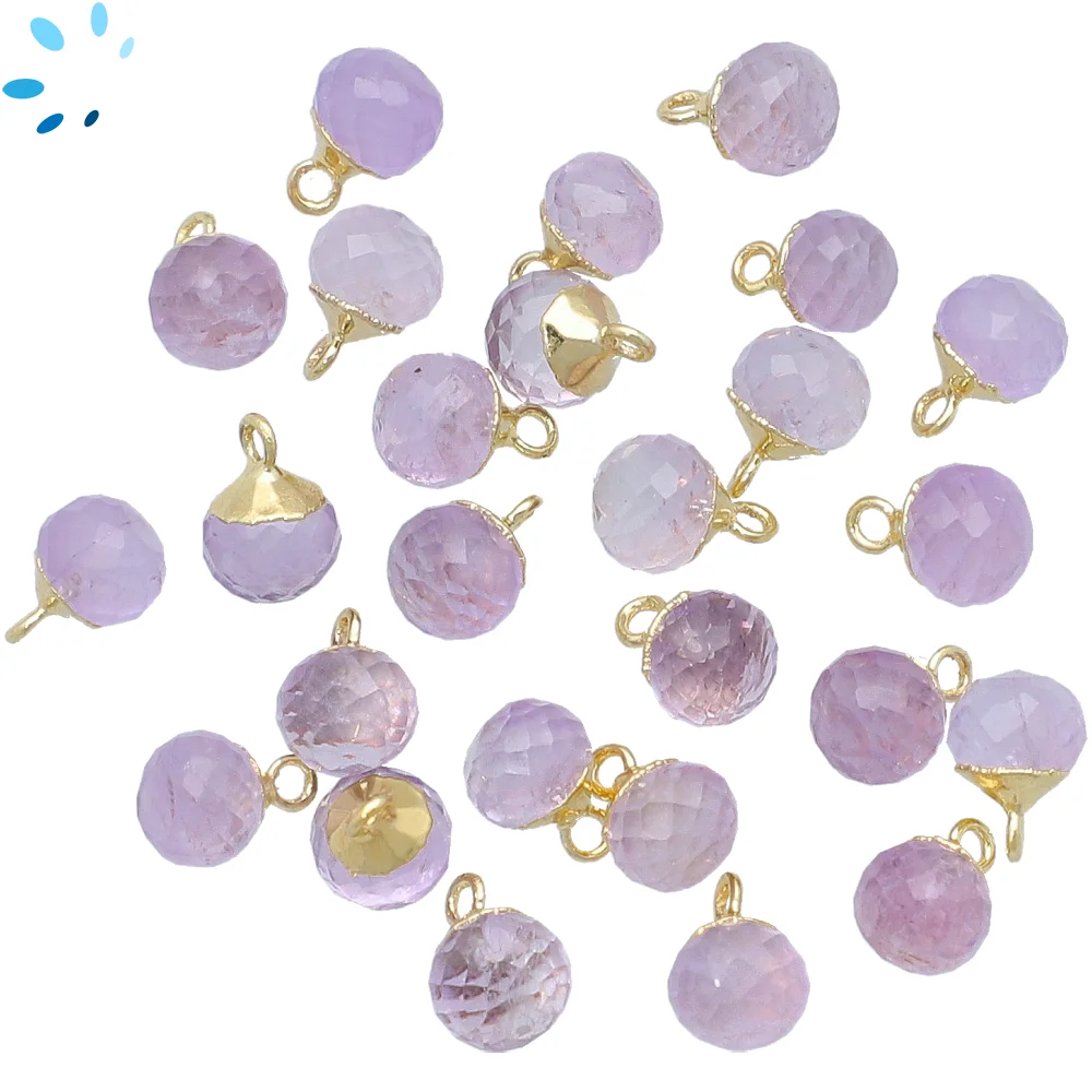Pink Amethyst Berry Charm Pendant 6mm 18k Gold Electroplated - Set of 4