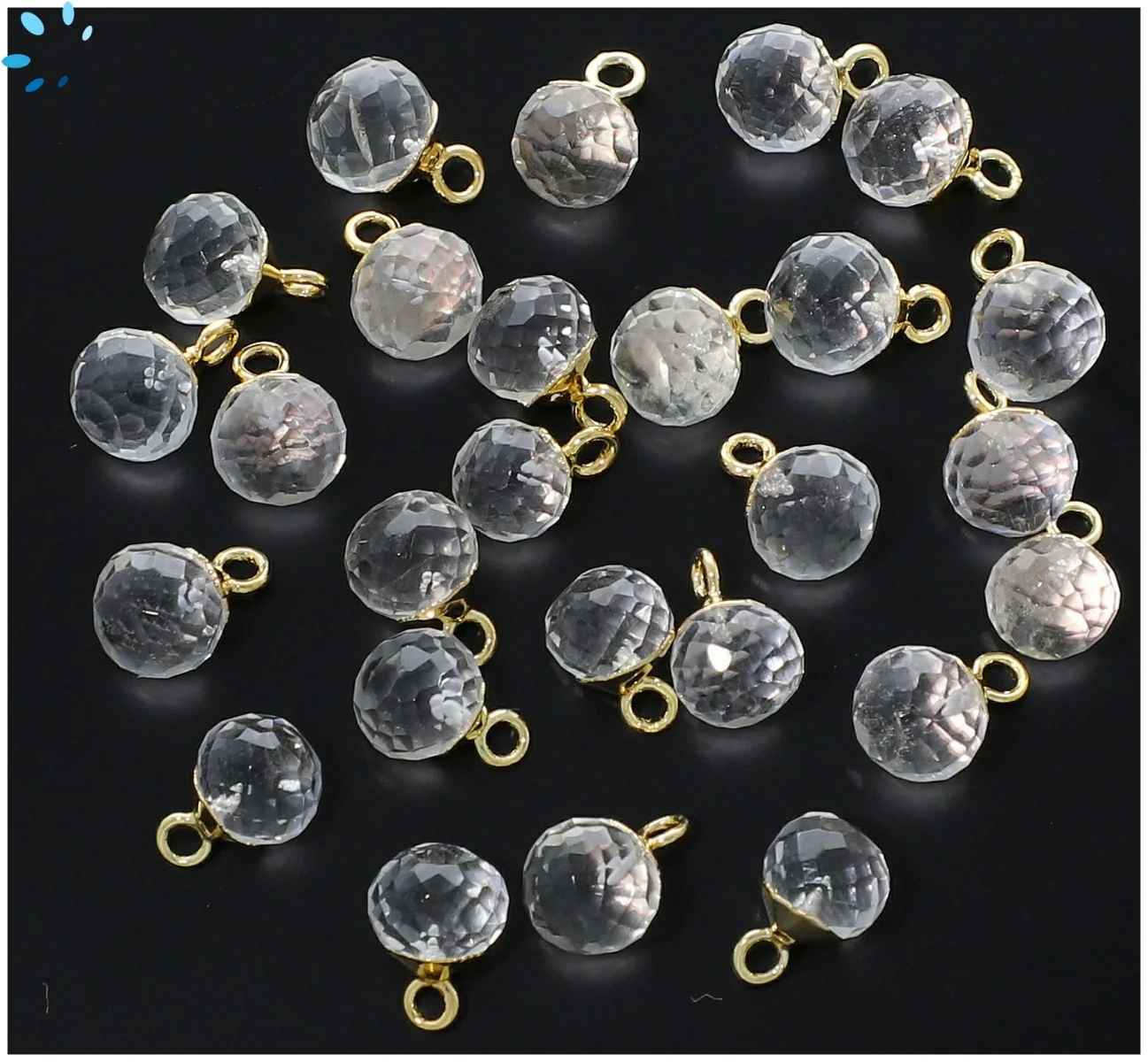 Crystal Quartz Berry Pendant Charm 7mm 18k Gold Electroplated - Set of 4