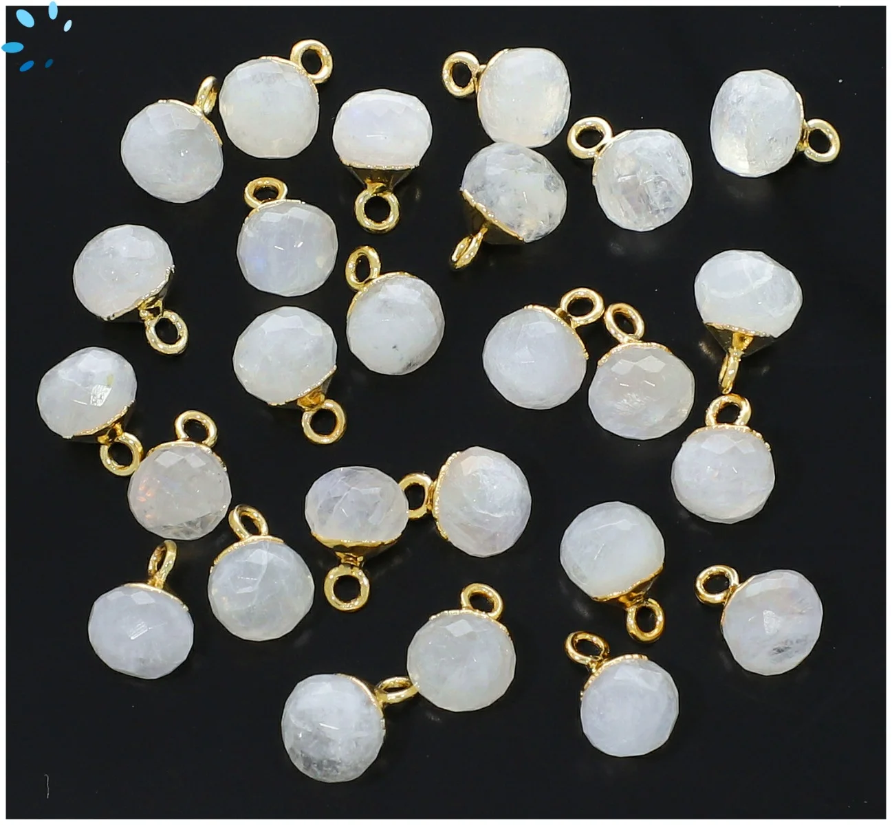 Rainbow Moonstone Berry Charm Pendant 7mm 18k Gold Electroplated - Set of 4